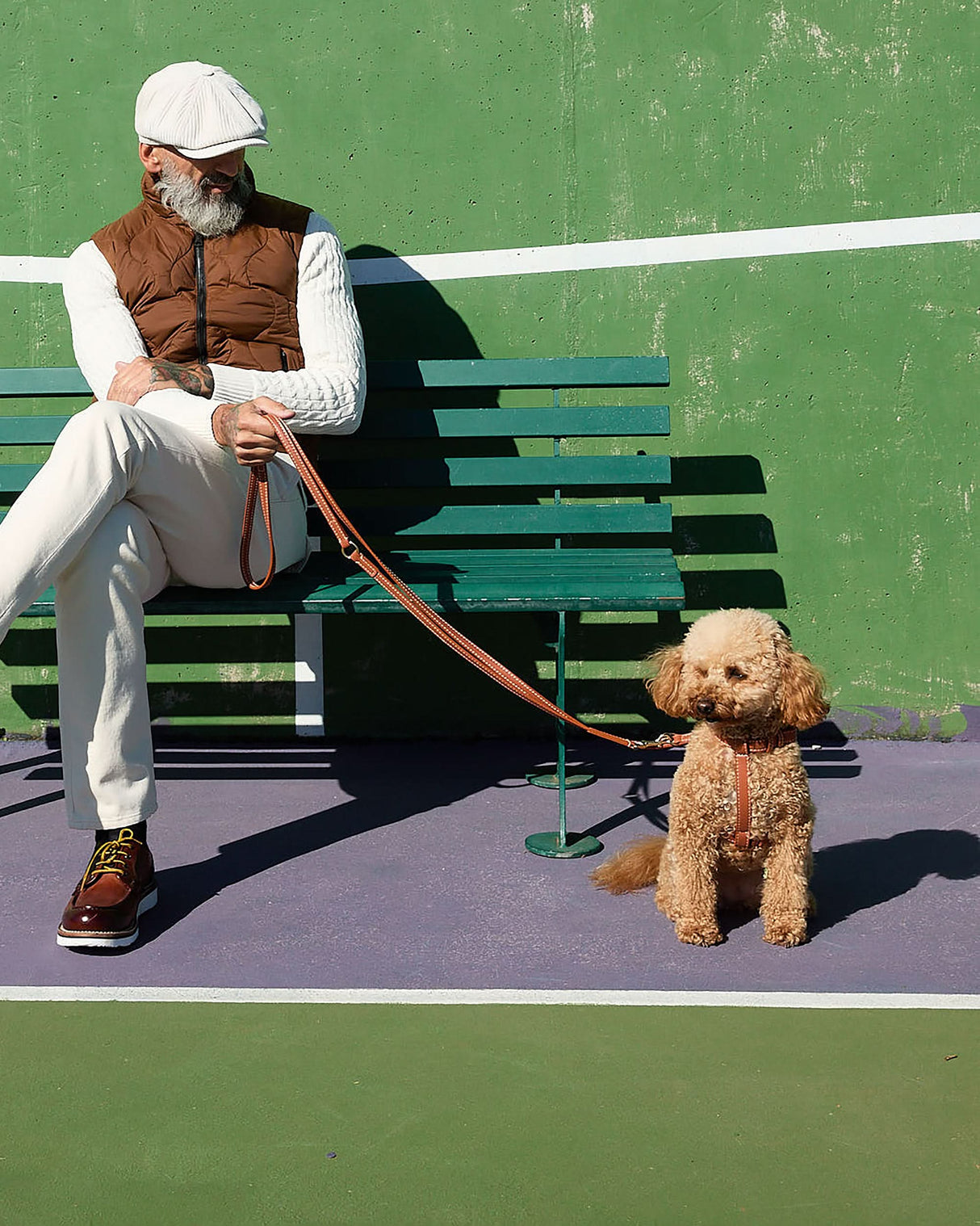 GABRIELE FREE-HANDS LONG LEATHER DOG LEASH | רצועת עור ארוכה ומתכווננת לכלבים