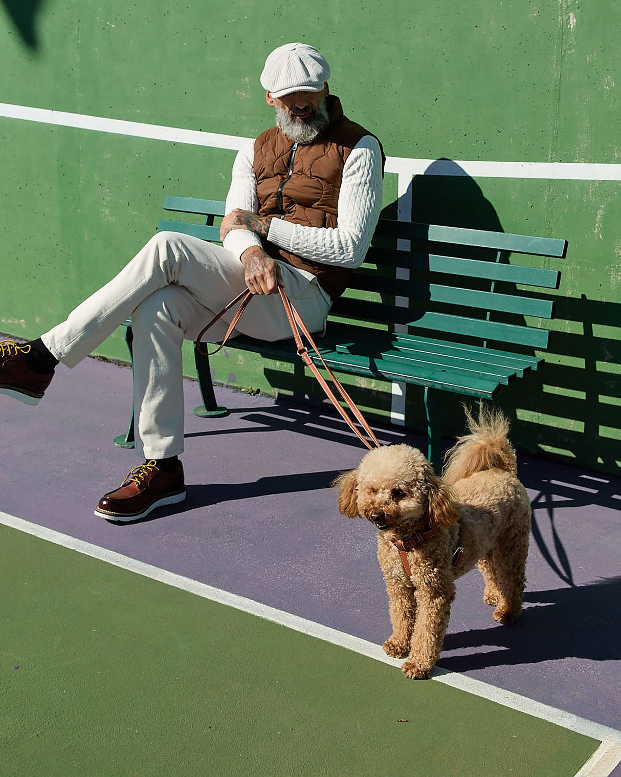 GABRIELE FREE-HANDS LONG LEATHER DOG LEASH | רצועת עור ארוכה ומתכווננת לכלבים