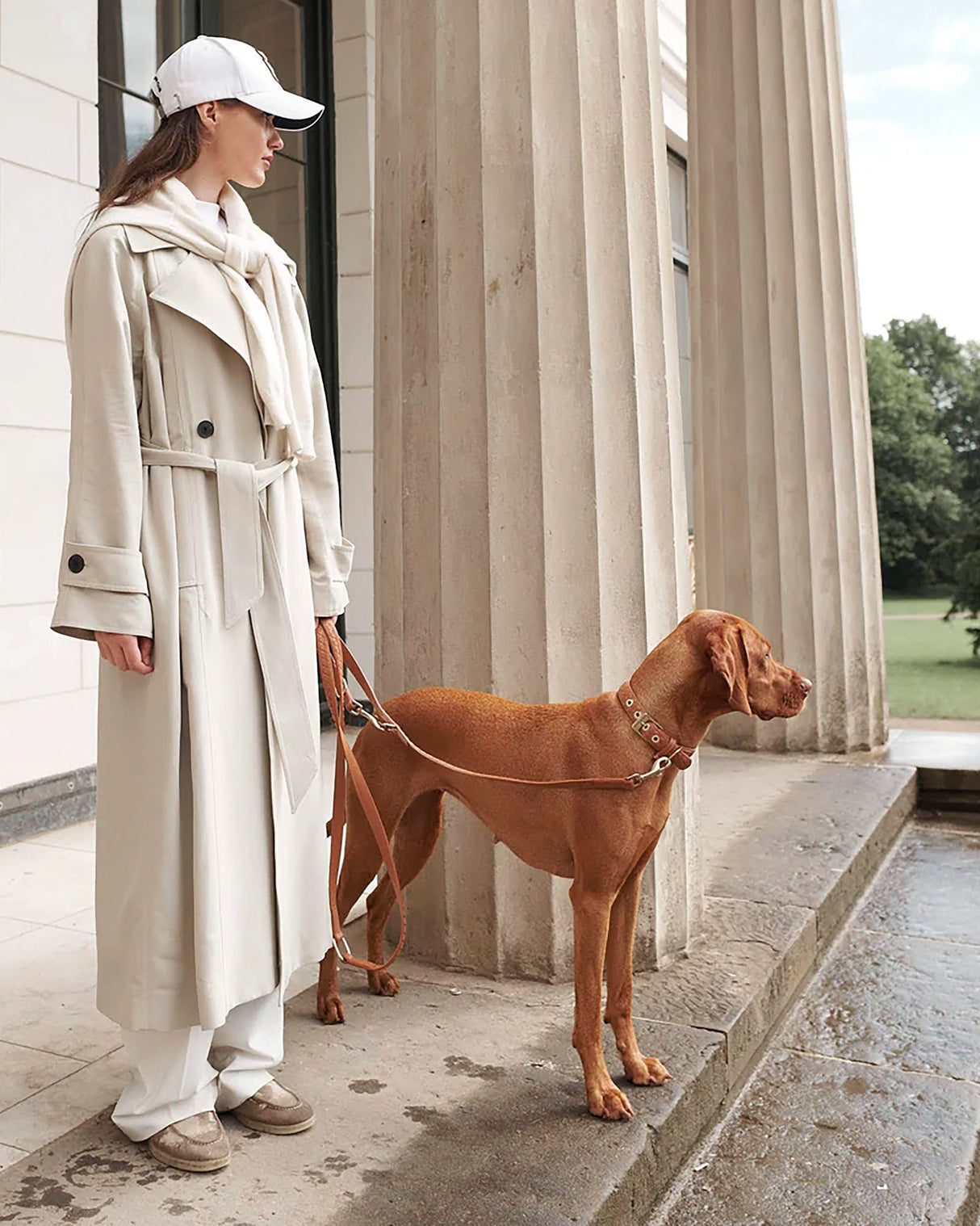 Prestige Leather Dog Leash | רצועת עור נאפה ארוכה ומתכווננת לכלב