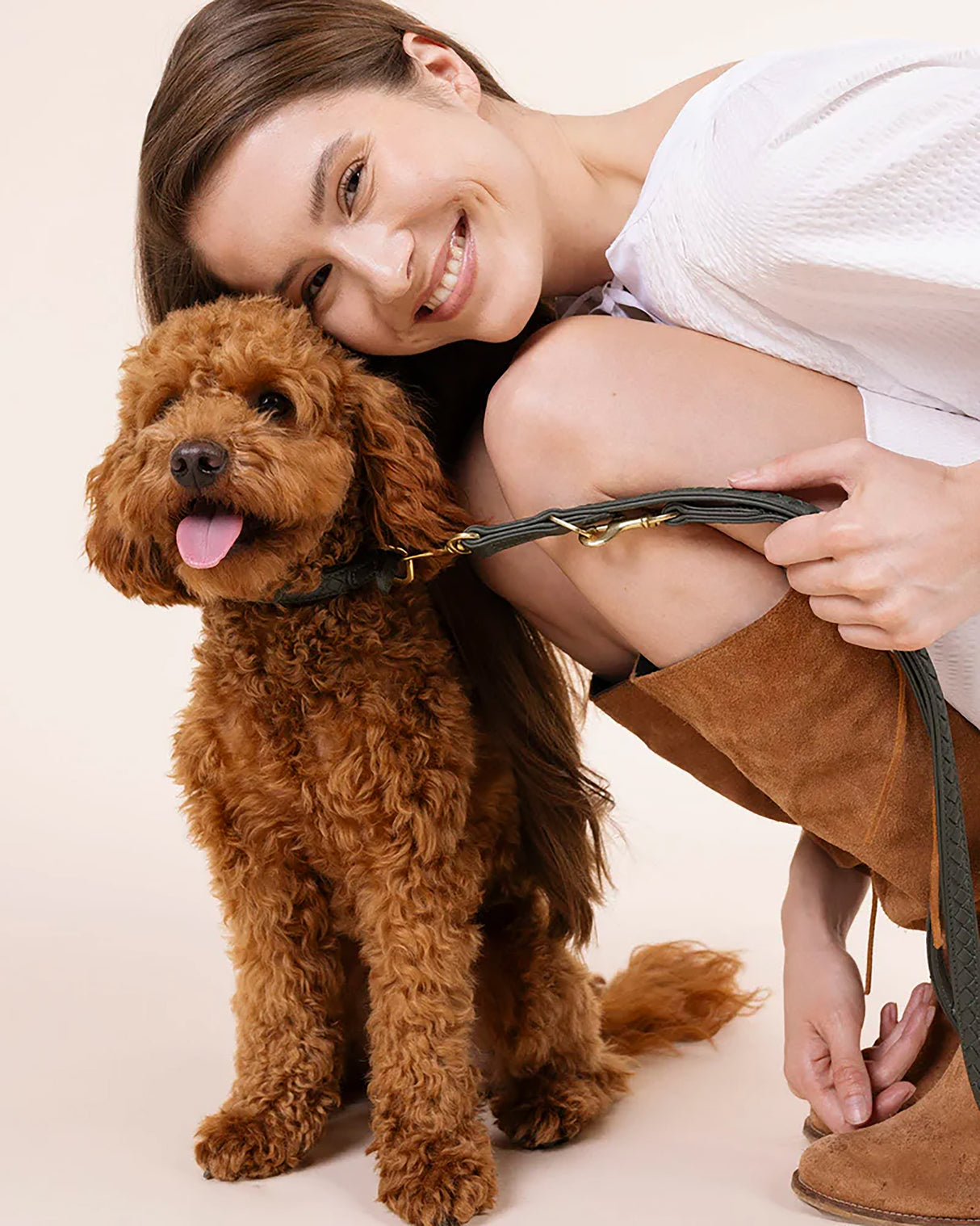 Prestige Leather Dog Leash | רצועת עור נאפה ארוכה ומתכווננת לכלב